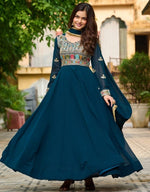 Beautiful Teal Color Blooming Fabric Gown