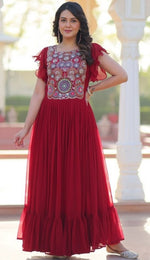 Striking Red Color Blooming Fabric Gown