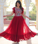 Striking Red Color Blooming Fabric Gown