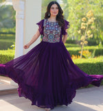 Striking Purple Color Blooming Fabric Gown