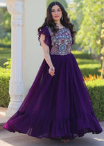 Striking Purple Color Blooming Fabric Gown