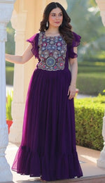Striking Purple Color Blooming Fabric Gown