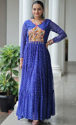 Striking Blue Color Bandhani Fabric Gown