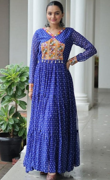 Striking Blue Color Bandhani Fabric Gown