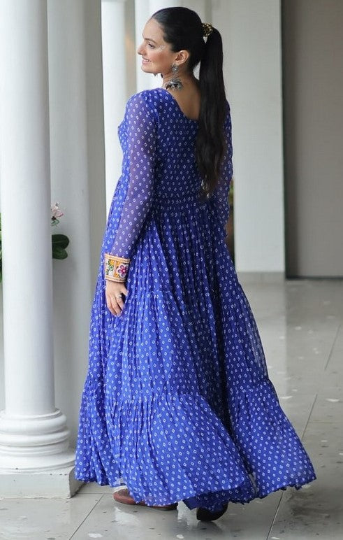 Striking Blue Color Bandhani Fabric Gown