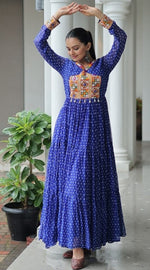 Striking Blue Color Bandhani Fabric Gown