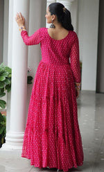 Striking Pink Color Bandhani Fabric Gown