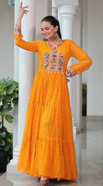 Striking Yellow Color Bandhani Fabric Gown
