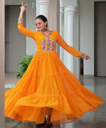 Striking Yellow Color Bandhani Fabric Gown