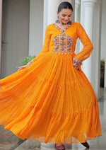 Striking Yellow Color Bandhani Fabric Gown