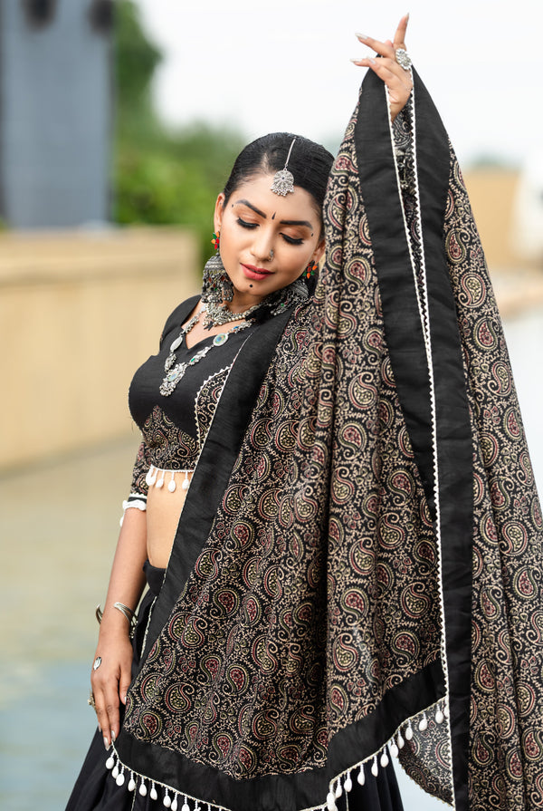 Amazing Black Color Cotton Fabric Party Wear Lehenga