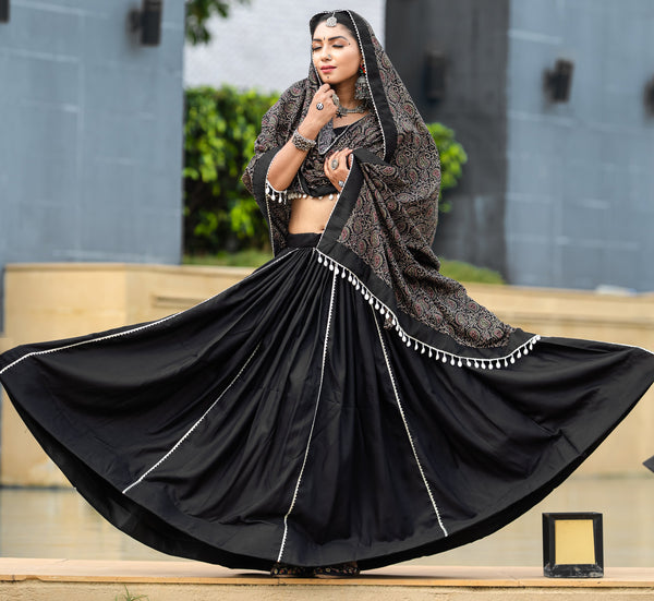 Amazing Black Color Cotton Fabric Party Wear Lehenga