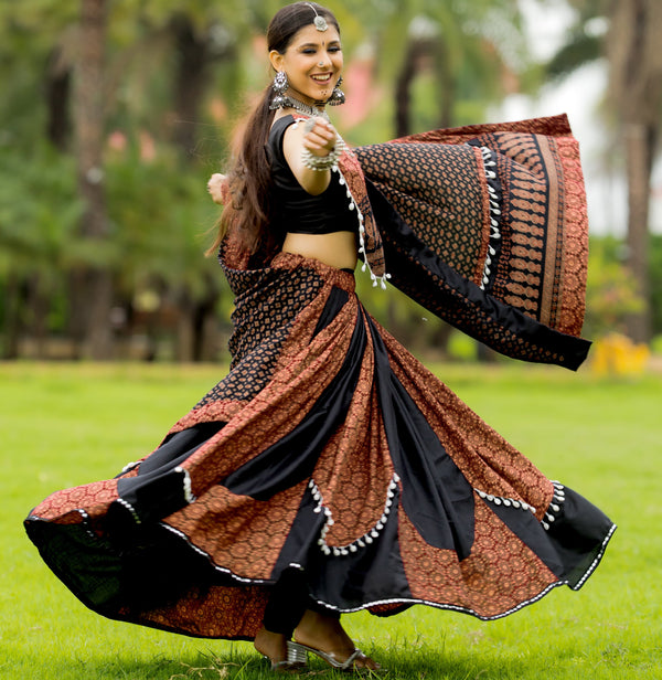 Amazing Black Color Cotton Fabric Party Wear Lehenga