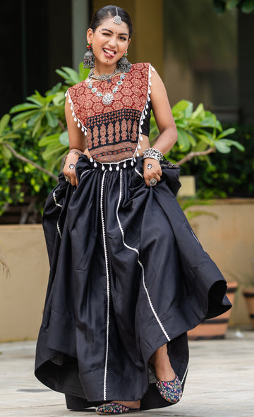 Amazing Black Color Cotton Fabric Party Wear Lehenga