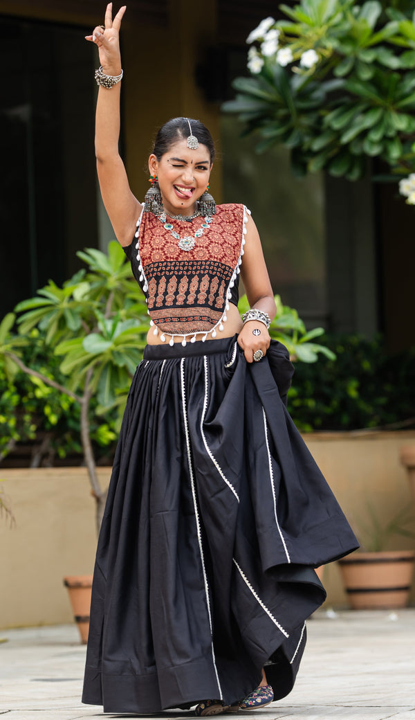 Amazing Black Color Cotton Fabric Party Wear Lehenga