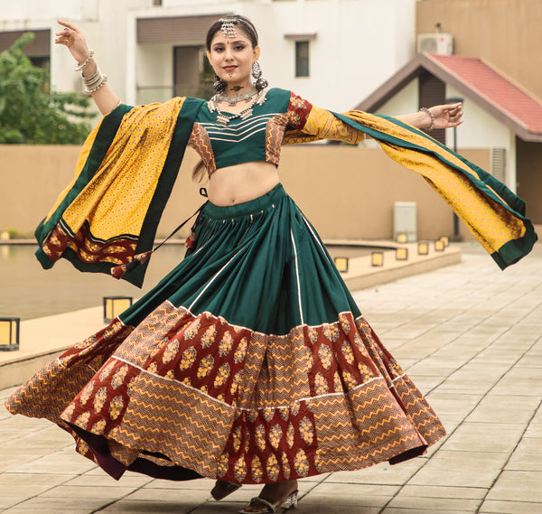Amazing Green Color Cotton Fabric Party Wear Lehenga