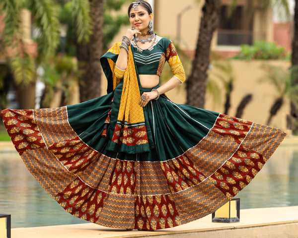 Amazing Green Color Cotton Fabric Party Wear Lehenga