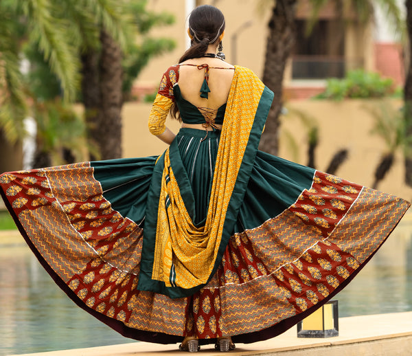 Amazing Green Color Cotton Fabric Party Wear Lehenga