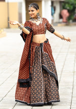 Amazing Brown Color Cotton Fabric Party Wear Lehenga