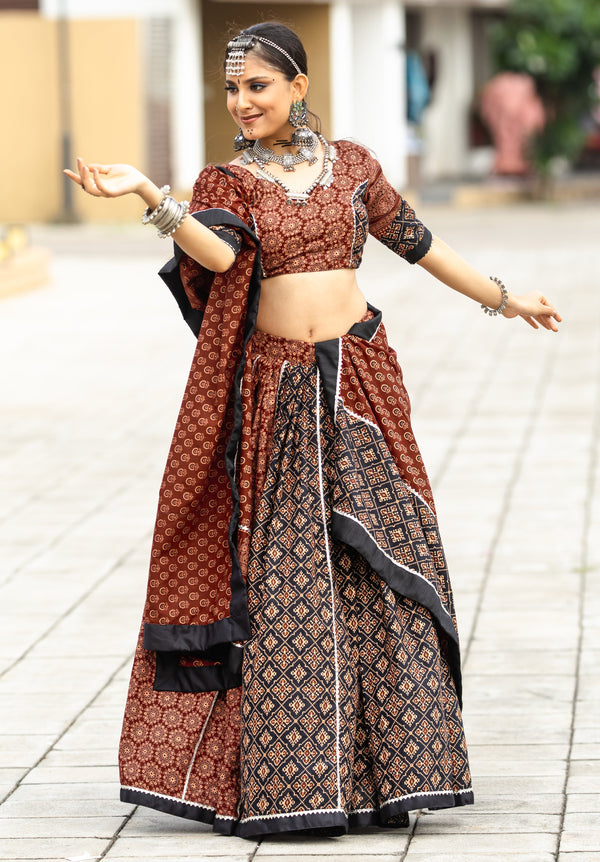 Amazing Brown Color Cotton Fabric Party Wear Lehenga