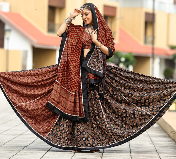 Amazing Brown Color Cotton Fabric Party Wear Lehenga
