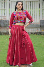 Amazing Maroon Color Roman Fabric Designer Lehenga