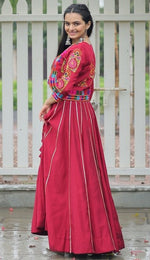 Amazing Maroon Color Roman Fabric Designer Lehenga