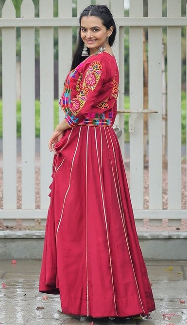 Amazing Maroon Color Roman Fabric Designer Lehenga
