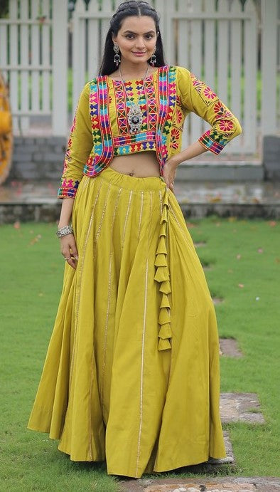Amazing Green Color Roman Fabric Designer Lehenga