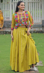 Amazing Green Color Roman Fabric Designer Lehenga