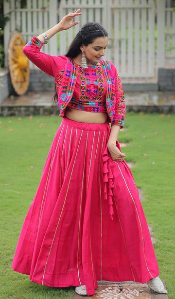 Amazing Pink Color Roman Fabric Designer Lehenga