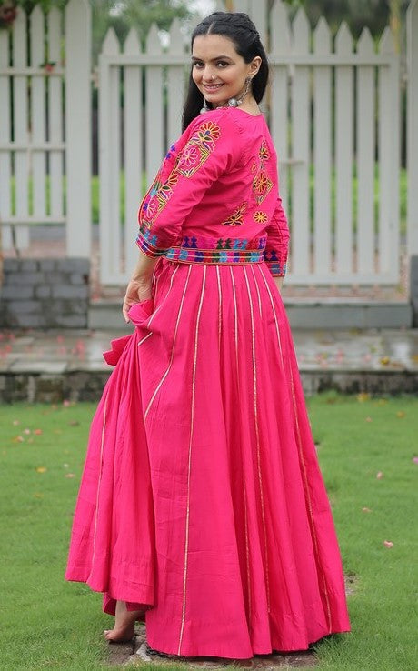 Amazing Pink Color Roman Fabric Designer Lehenga