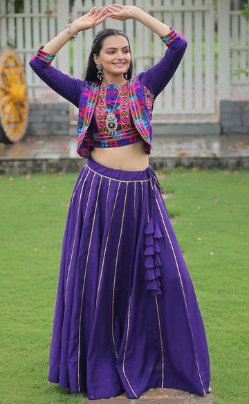 Amazing Purple Color Roman Fabric Designer Lehenga