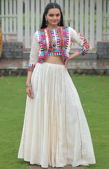 Amazing White Color Roman Fabric Designer Lehenga