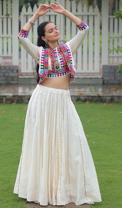 Amazing White Color Roman Fabric Designer Lehenga