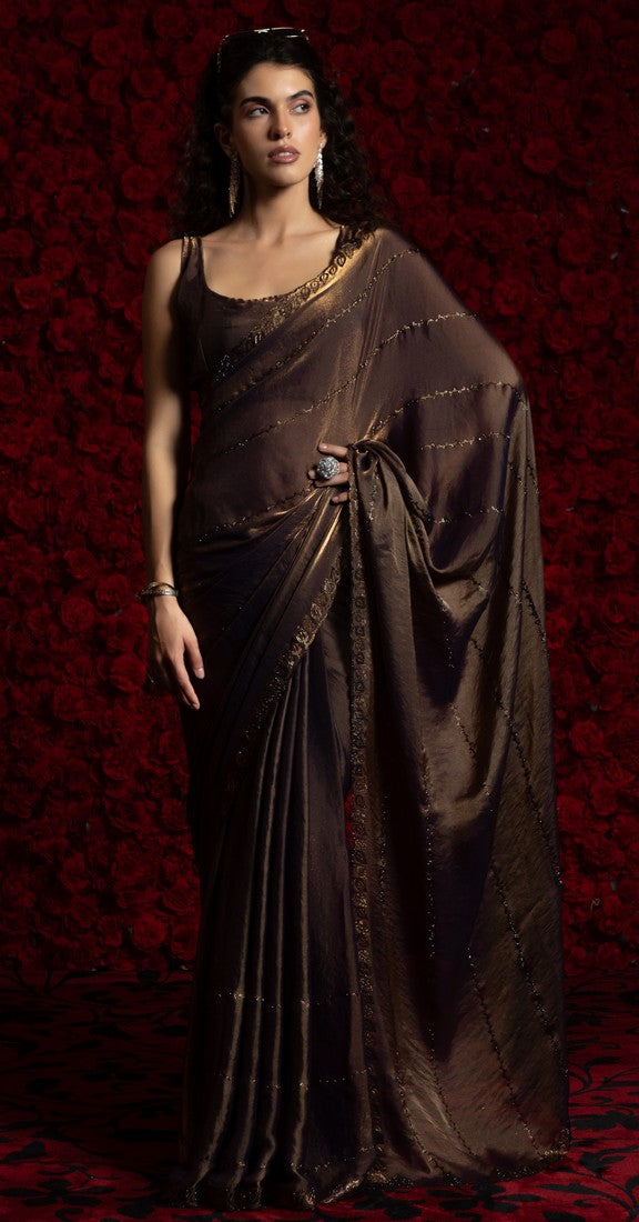 Amazing Brown Color Silk Fabric Casual Saree