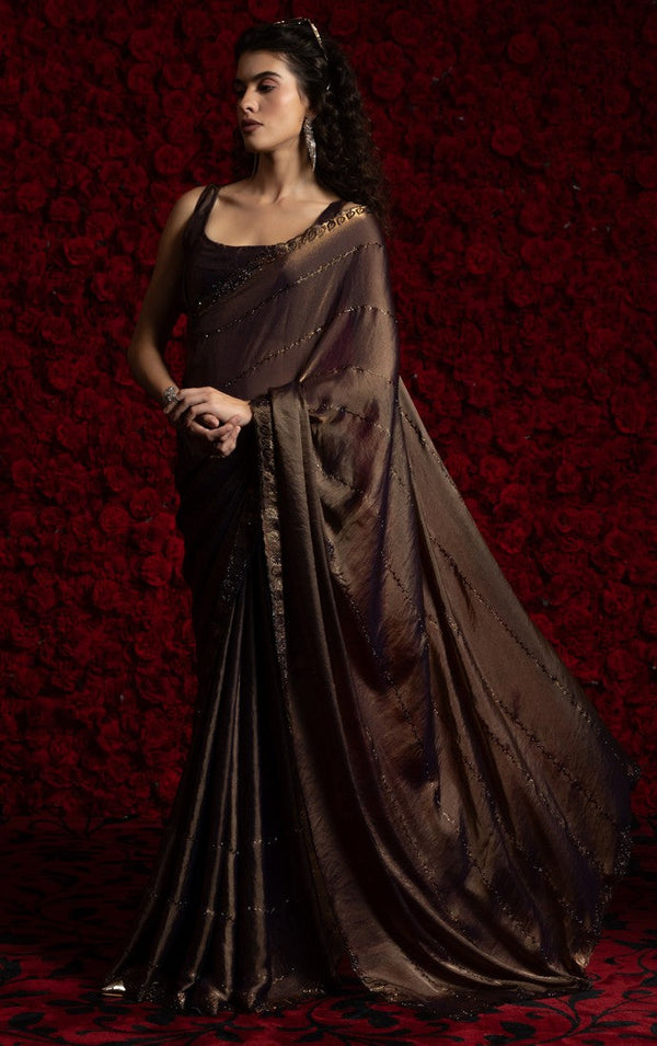 Amazing Brown Color Silk Fabric Casual Saree