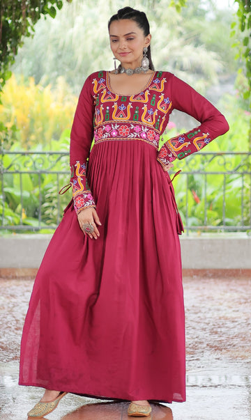 Striking Red  Color Rayon Fabric Gown