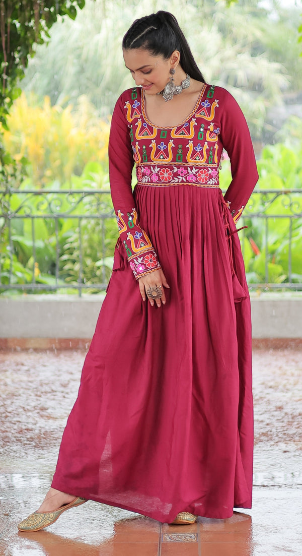 Striking Red  Color Rayon Fabric Gown