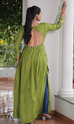 Striking Green Color Rayon Fabric Gown