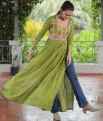 Striking Green Color Rayon Fabric Gown