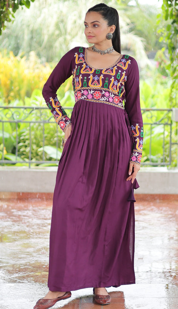 Striking Voilet Color Rayon Fabric Gown