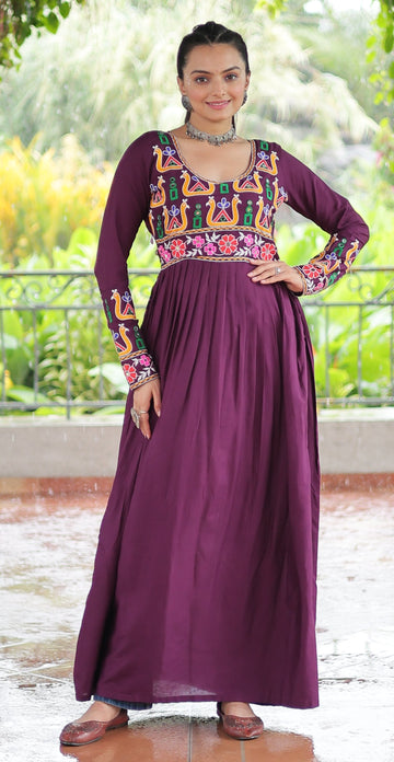 Striking Voilet Color Rayon Fabric Gown