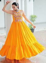 Striking Yellow Color Rayon Fabric Gown