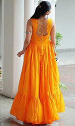 Striking Yellow Color Rayon Fabric Gown