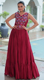 Striking Maroon Color Rayon Fabric Gown