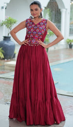 Striking Maroon Color Rayon Fabric Gown