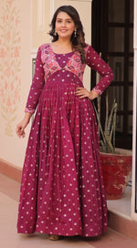 Dazzling Pink Color Jacquard Fabric Gown