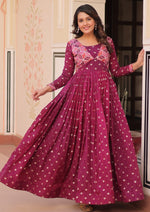 Dazzling Pink Color Jacquard Fabric Gown