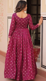Dazzling Pink Color Jacquard Fabric Gown